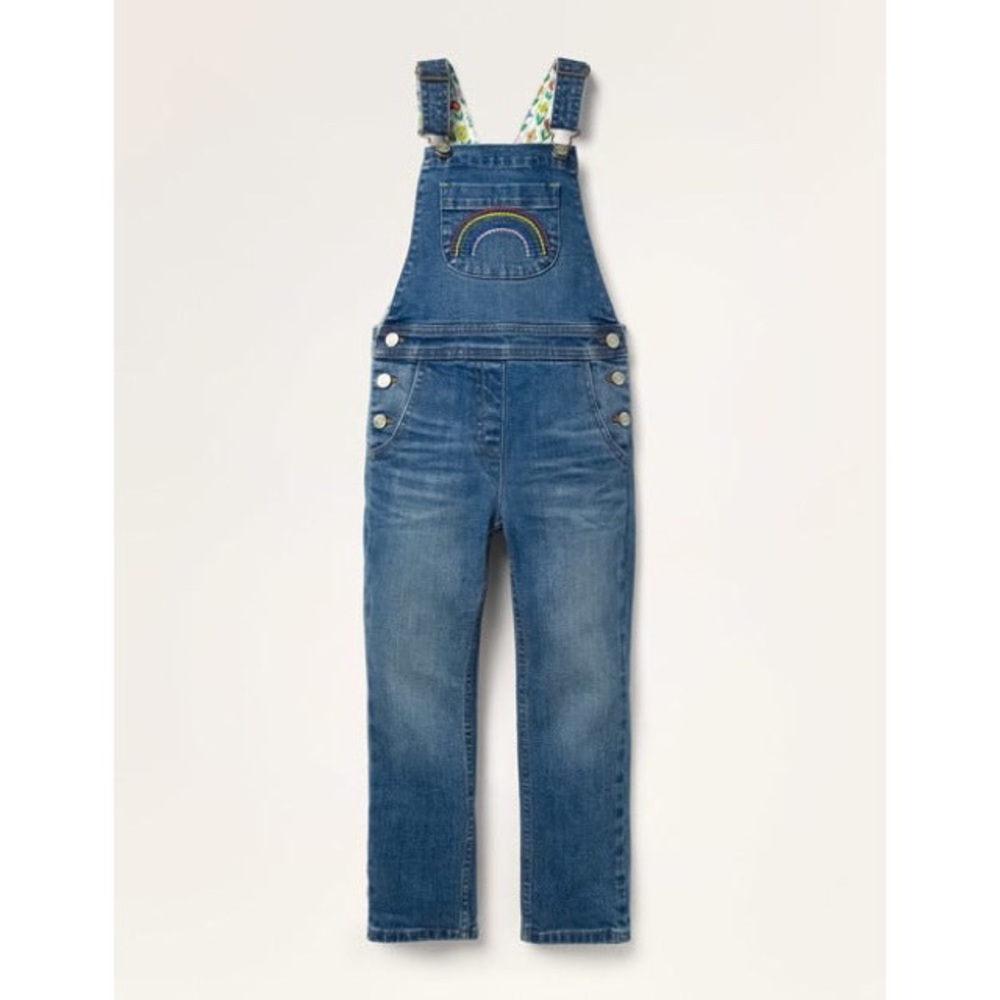 Boden Fun Overalls in Light Vintage Denim Rainbow - Picture 3 of 11